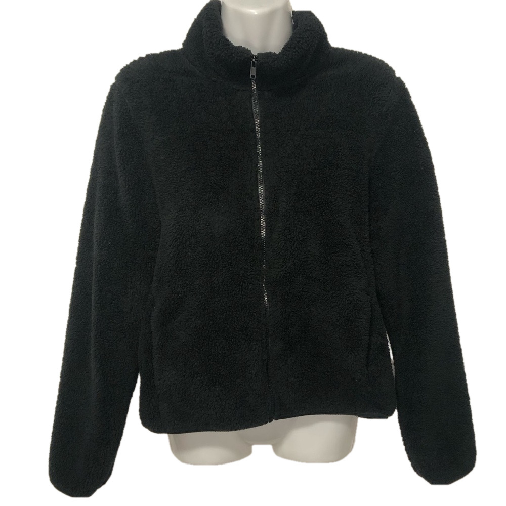Black Teddy Fleece Zip-Up Jacket Size Medium